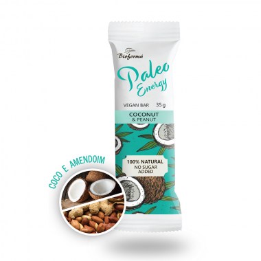 Barra PALEO Energy (Vegan) sabor coco e amendoim 35g BIOFORMA